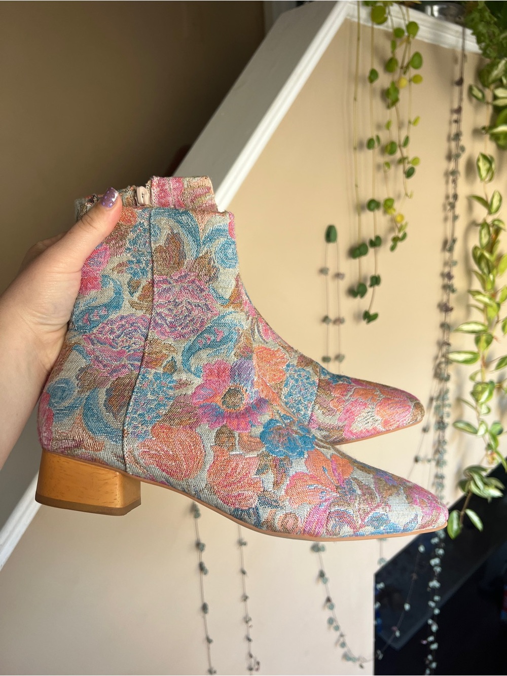 Charlotte Stone Henri Booties in Floral Tapestry Brocade Size 10 W